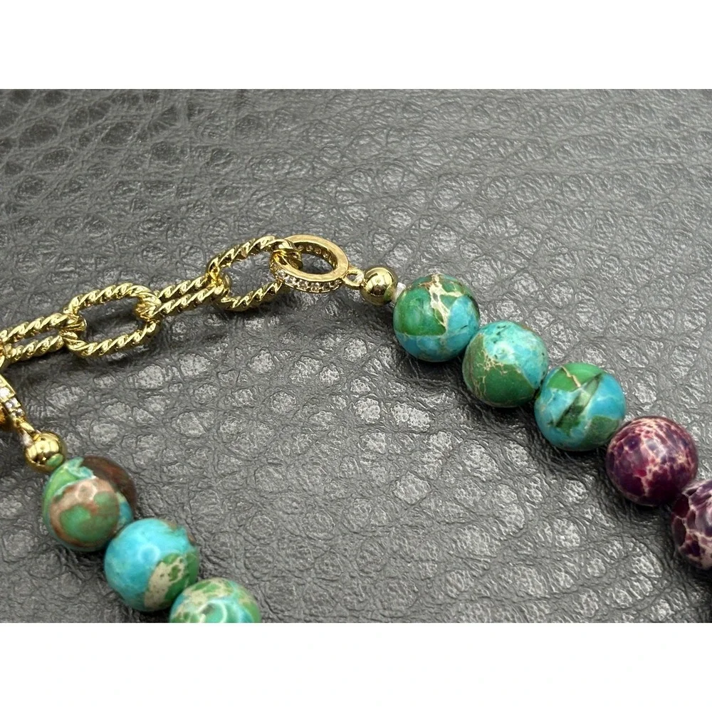 Love Lisa Gemstone Beaded Necklace Dyed Green Crystal Pendant Blue Purple 16